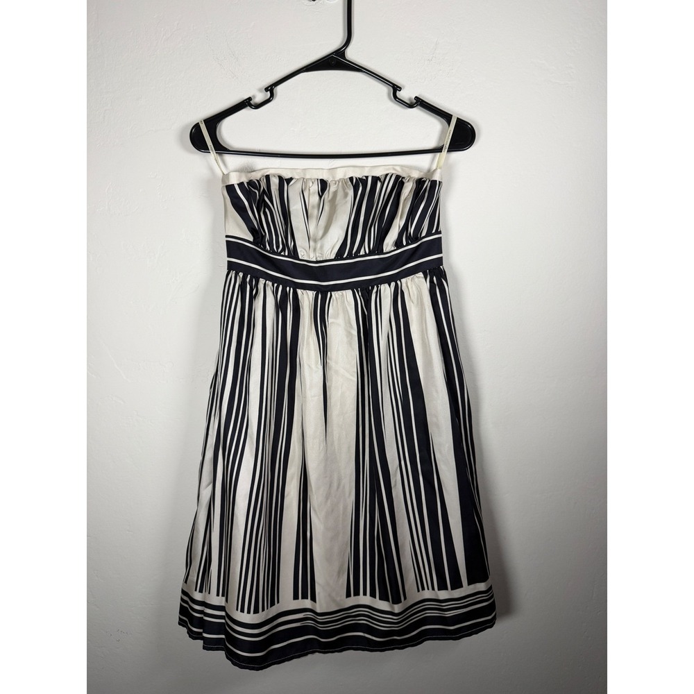 Corey Lynn Calter Striped Strapless Dress Black White Silk Size 4 Knee Length